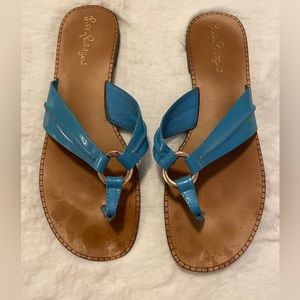 Lilly Pulitzer McKim Sandal Size 10 in turquoise blue patent leather.